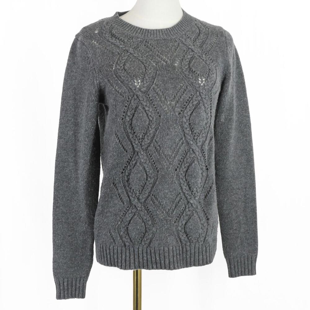 Gap Gray Wool-Blend Cable Knit Sweater Women’s Small – Soft Textured Long Sleeve